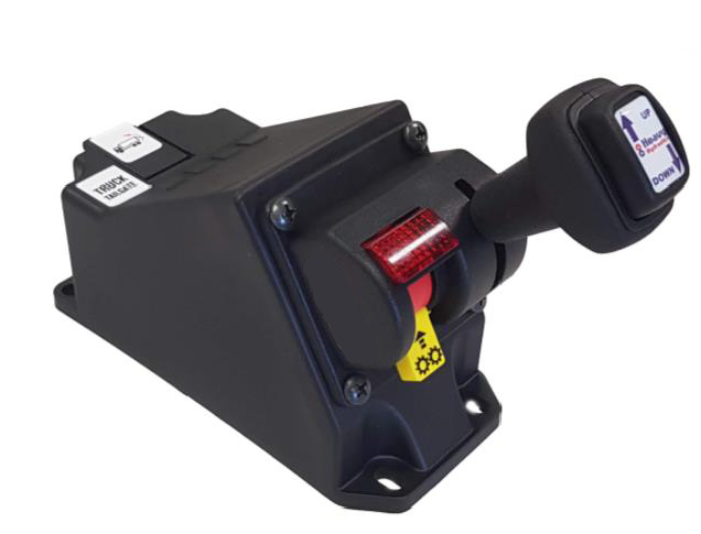 Tipper Air Cabin Controls - Tipper Joystick with PTO Switch in Pedestal Box with Tailgate Switch, Latching - 1/4" Airline Porting